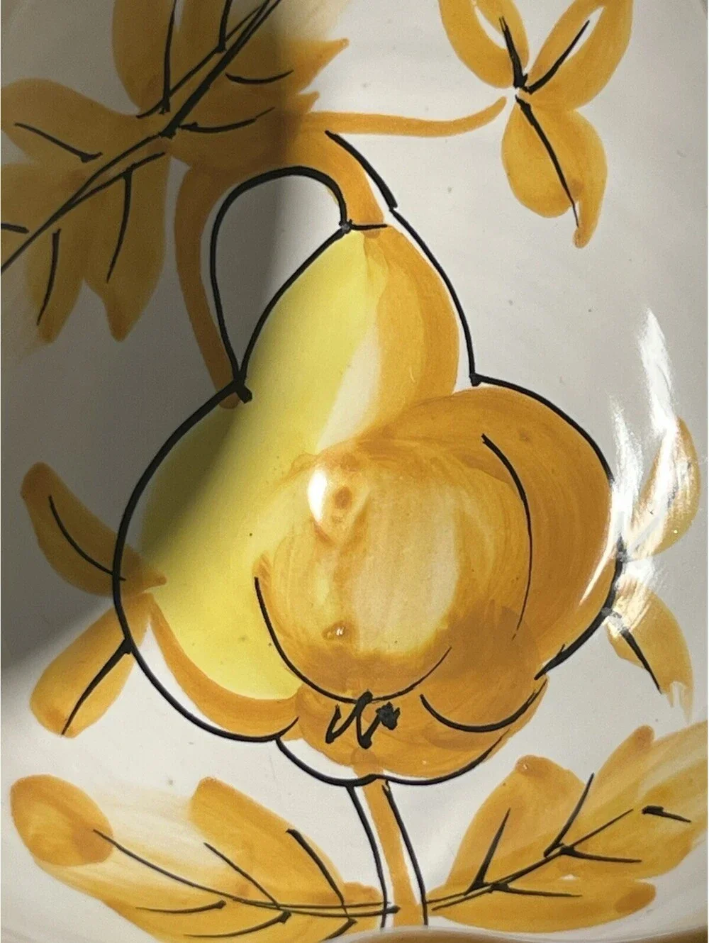 Italian Vintage 1960s Pear Serving Dish Bowl Hand-Painted White Yellow, 7.5x2.5”